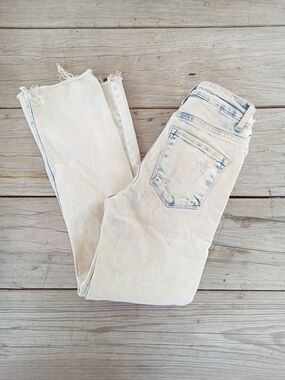 Risen Jeans Distressed High Rise Frayed Flare Acid Wash Denim Size 0/24